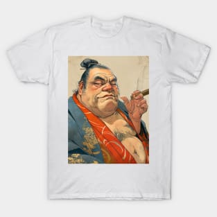 Puff Sumo Smoking a Cigar: "I Smoke Cigars in Moderation; One Cigar at a Time" T-Shirt